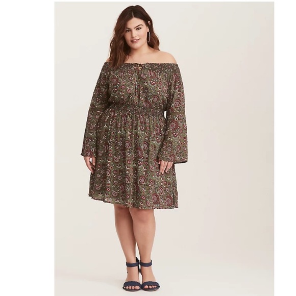 TORRID ⭐️ Floral Off-Shoulder Lace Up Challis Skater Dress - Picture 4 of 11